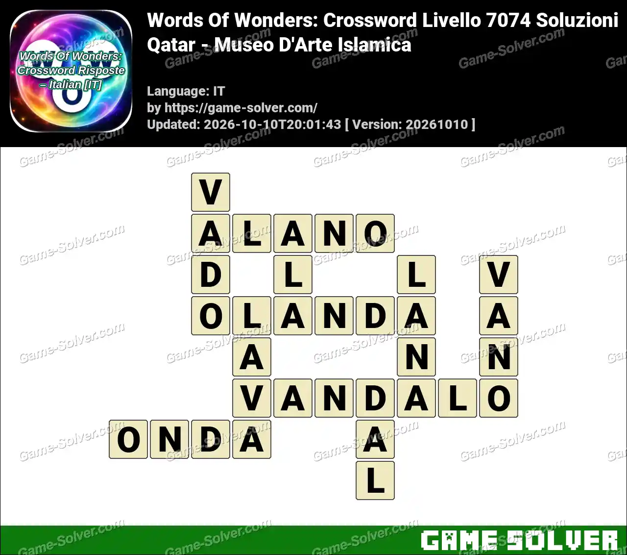 Words Of Wonders: Crossword Livello 7074 Soluzioni – Qatar – Museo D’Arte Islamica